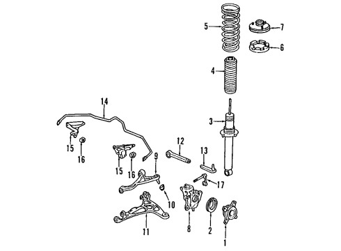 1992 Acura NSX Rear Suspension Components, Lower Control Arm, Upper Control Arm, Stabilizer Bar Boot, Rear Dust Cover Diagram for 52688-SL0-003
