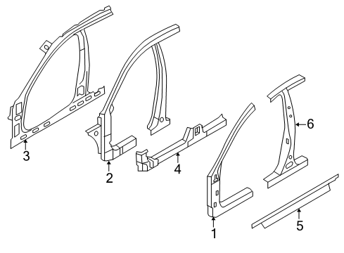 2009 Hyundai Sonata Center Pillar, Hinge Pillar, Rocker Panel Assembly-Side Sill Inner, LH Diagram for 65170-0A500