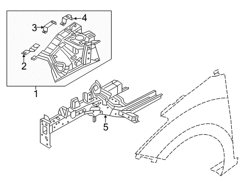 2013 Hyundai Elantra GT Structural Components & Rails Member Assembly-Front Side, LH Diagram for 64605-A5000