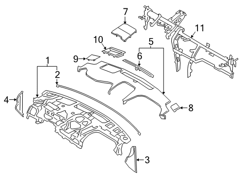 2020 Hyundai Santa Fe Cluster & Switches, Instrument Panel Cover-Defroster Nozzle Diagram for 97353-S2000-NNB