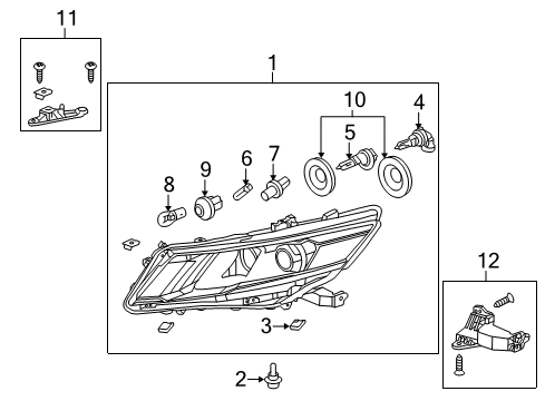 2014 Honda Crosstour Headlamps Headlight Assembly, Passenger Side Diagram for 33100-TP6-A21