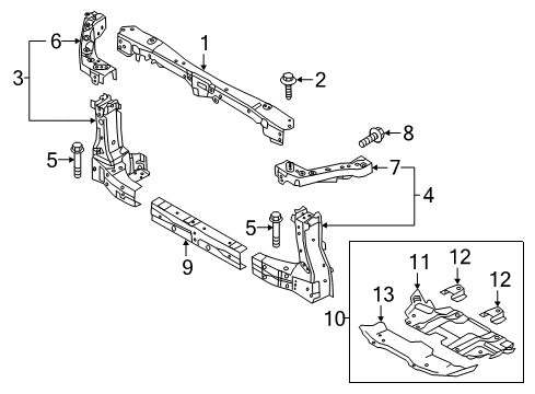 2019 Infiniti QX80 Radiator Support, Splash Shields Cover-Front Under Diagram for 50810-1LA1A