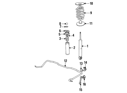 1992 BMW 318i Rear Suspension Components, Lower Control Arm, Upper Control Arm, Stabilizer Bar, Shocks & Components Rear Shock Absorber Diagram for 33521091246