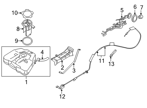2007 Nissan Altima Fuel Supply Fuel Tank Assembly Diagram for 17202-JA90A