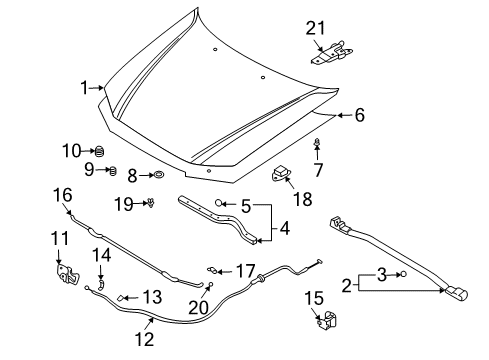 2002 Kia Optima Hood & Components Pad-Hood Insulating Diagram for 811253C000