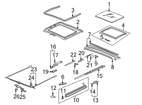 1997 Acura Integra Sunroof Cable Assembly, Sunroof Diagram for 70400-ST7-003