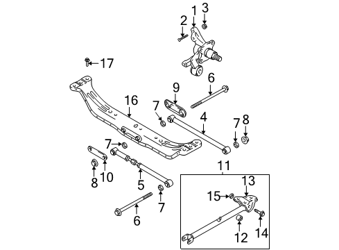 2005 Hyundai Elantra Rear Suspension Components, Lower Control Arm, Stabilizer Bar Carrier Assembly-Rear Axle, LH Diagram for 52750-2D005