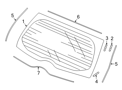 2019 Honda Fit Lift Gate - Glass & Hardware Fastener C, Windshield Glass Diagram for 91501-T5A-J01