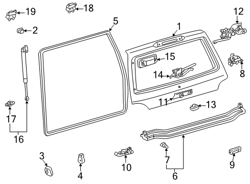 1998 Lexus LX470 Lift Gate Stopper, Back Door, Lower Diagram for 67281-60030