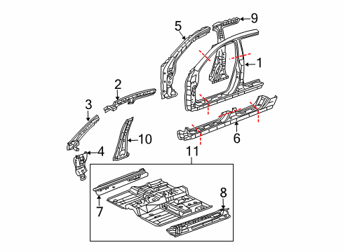 2004 Acura TL Center Pillar, Hinge Pillar, Rocker, Floor & Rails, Uniside Pillar Set, Left Front (Upper) (Inner) Diagram for 04647-SEP-A00ZZ