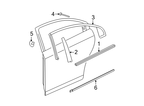 2008 Saturn Aura Exterior Trim - Rear Door Applique, Rear Side Door Window Frame Front Diagram for 25813630