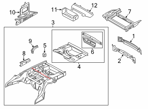 2010 BMW 535i GT Rear Body Panel, Floor & Rails End Piece, Luggage-Compartment Floor Diagram for 41127248124