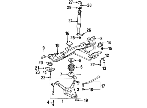 2002 Oldsmobile Aurora Rear Suspension Components, Lower Control Arm, Ride Control, Stabilizer Bar Rear Suspension Control Arm Assembly Diagram for 25820031
