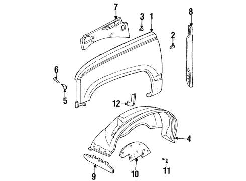 1988 GMC K2500 Fender & Components Splash Shield Diagram for 15708731