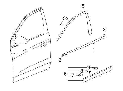 2008 Buick Enclave Exterior Trim - Front Door Molding Asm-Front Side Door Window Belt Reveal Diagram for 25904763