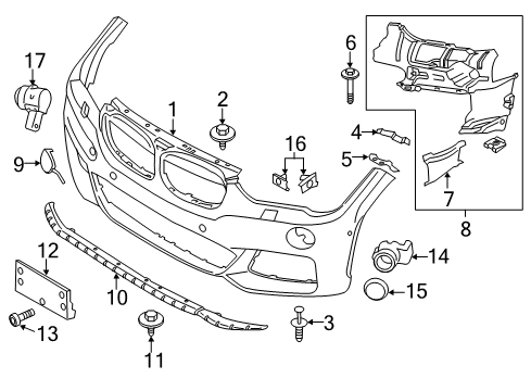2019 BMW X1 Front Bumper Licence Plate Holder Diagram for 51118059896