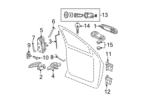 2006 Dodge Ram 1500 Keyless Entry Components Front Door Latch Diagram for 55372843AB