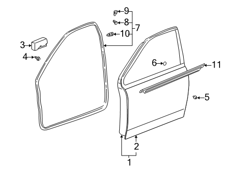 2005 Toyota Echo Door & Components Outer Panel Diagram for 67111-52050