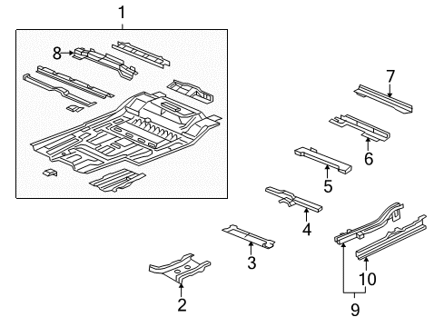 2010 Honda Ridgeline Floor & Rails Sill, L. Inside Diagram for 65190-SJC-A01ZZ