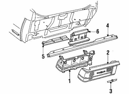 1987 Cadillac Cimarron Tail Lamps Lens, Rear Combination Lamp Diagram for 16504416