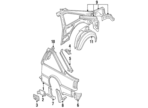 1986 Nissan 200SX Quarter Panel, Inner Structure & Rails, Exterior Trim Base Filler Lid Diagram for 78120-01F00