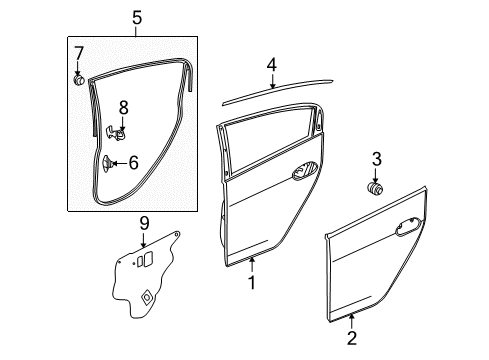 2011 Honda Insight Rear Door Seal, R. RR. Door Hole Diagram for 72821-TM8-A00