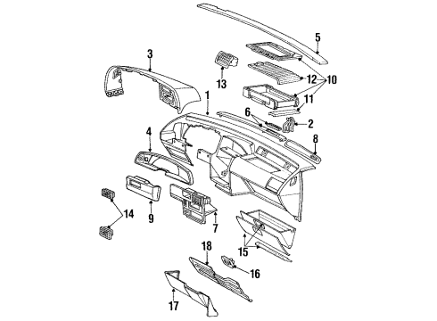 1989 Ford Thunderbird Instrument Panel Grille Diagram for E9SZ19893F