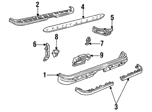 1990 Chevrolet R2500 Suburban Rear Bumper Brace-Rear Bumper Inner-RH Diagram for 14021360