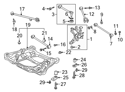 2000 Honda Accord Rear Suspension Components, Lower Control Arm, Upper Control Arm, Stabilizer Bar Knuckle, Left Rear Diagram for 52215-S84-A52