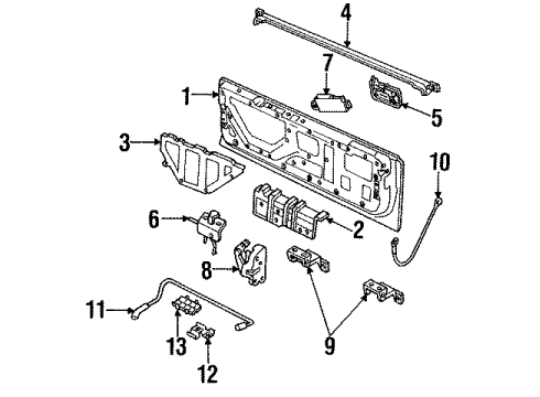 1995 Isuzu Rodeo Tail Gate - Gate & Hardware Bracket, RR. Protector Wiper Diagram for 8-94379-244-0