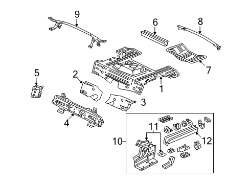 2009 Honda S2000 Rear Body - Floor & Rails Panel, L. Middle Floor Diagram for 65766-S2A-A00ZZ