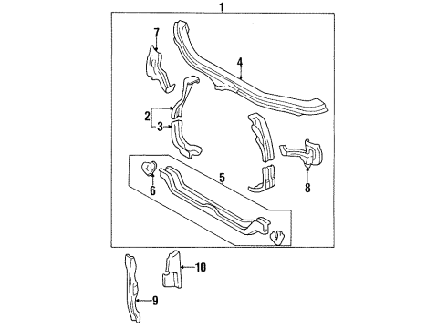 1996 Toyota Avalon Radiator Support Side Support Diagram for 53202-07010