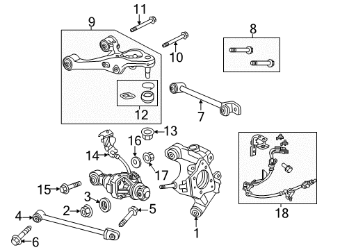 2015 Acura RLX Rear Suspension, Lower Control Arm, Upper Control Arm, Ride Control, Stabilizer Bar, Suspension Components Knuckle, Left Rear Diagram for 52215-TY2-A00