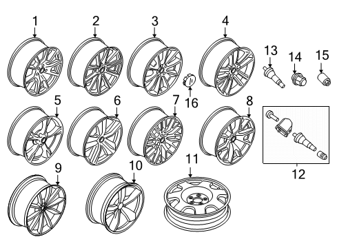 2020 Ford Mustang Wheels & Trim Wheel, Alloy Diagram for FR3Z-1007-X