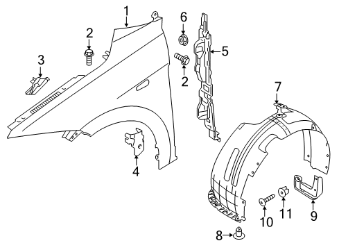 2020 Hyundai Elantra Fender & Components Front Wheel Guard Assembly, Left Diagram for 86811-F2800