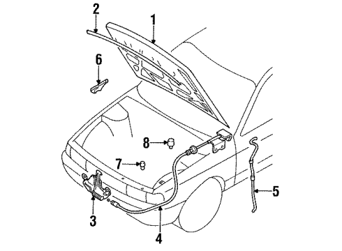 1992 Nissan NX Hood & Components Male Assy-Hood Lock Diagram for 65601-61Y10