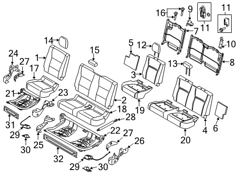 2022 Ford F-350 Super Duty Rear Seat Components Seat Frame Diagram for KL3Z-1663161-A