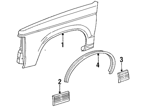 1992 Chevrolet S10 Fender & Components Molding Asm-Front Fender Lower Rear *Black Diagram for 15629999