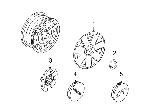 2009 Mercury Milan Wheel Covers & Trim Center Cap Diagram for 8N7Z-1130-A