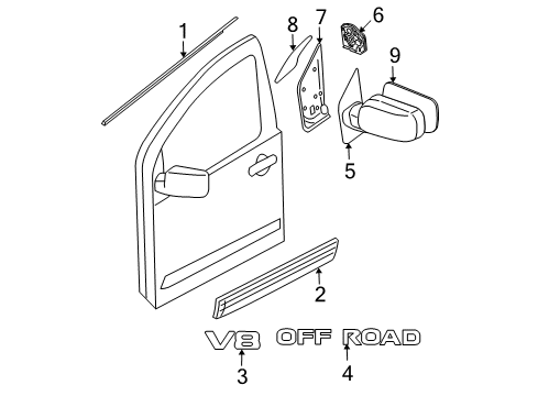 2009 Nissan Pathfinder Outside Mirrors, Exterior Trim MOULDING - Front Door, RH Diagram for 80870-ZP59E