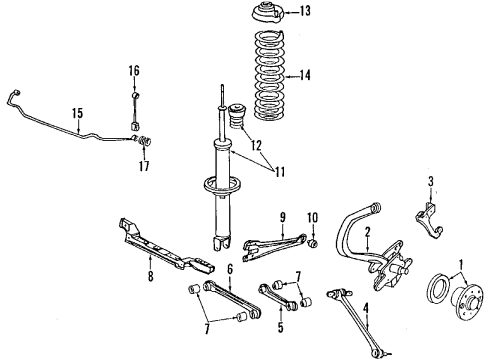1990 Acura Legend Rear Axle, Lower Control Arm, Upper Control Arm, Stabilizer Bar, Suspension Components Arm, Right Rear Trailing Diagram for 52371-SD4-A52