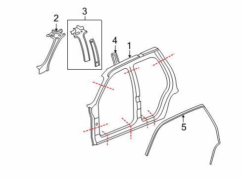 2013 GMC Yukon Uniside Weatherstrip Asm-Front & Rear Side Door Upper Auxiliary Diagram for 20789461