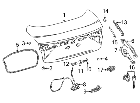 2021 Toyota Mirai Trunk Lid & Components Cylinder & Keys Diagram for 69055-62020