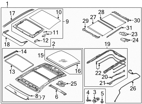 2018 Genesis G80 Sunroof Shoe-Roller Blind Front, LH Diagram for 81655-B1000