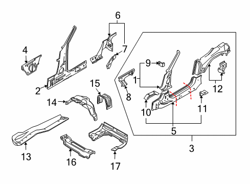 2004 BMW Z4 Pillar & Side Panels Exterior Left Entrance Diagram for 41217064689