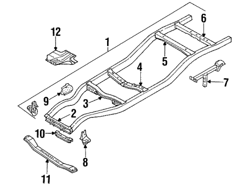 1989 Nissan D21 Frame & Components Engine Mount Member Assembly, Rear Diagram for 11310-03G01