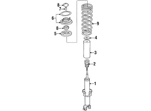 1993 Acura Integra Struts & Components - Rear Shock Absorber Unit, Rear Diagram for 52611-SK8-A01