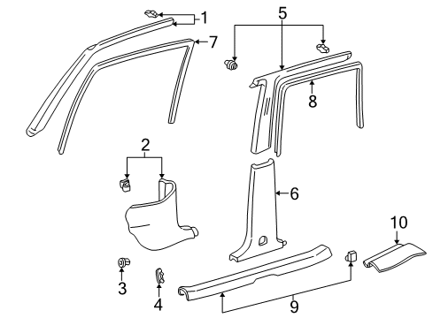 1998 Toyota RAV4 Interior Trim - Pillars, Rocker & Floor Windshield Pillar Trim Diagram for 62212-42020-B1