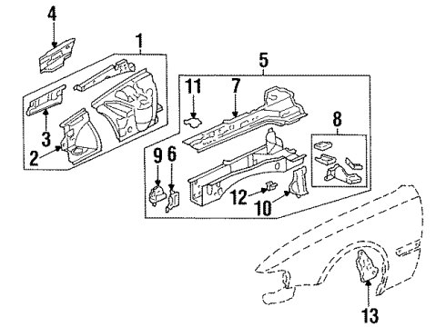 1998 Acura TL Structural Components & Rails Stiffener, Driver Side Tie Down Diagram for 60915-SL5-A00ZZ