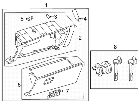 2021 Toyota Highlander Glove Box Glove Box Assembly Diagram for 55303-0E090-C0